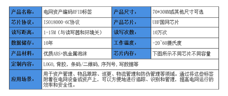 70x30 电网资产RFID电子标签