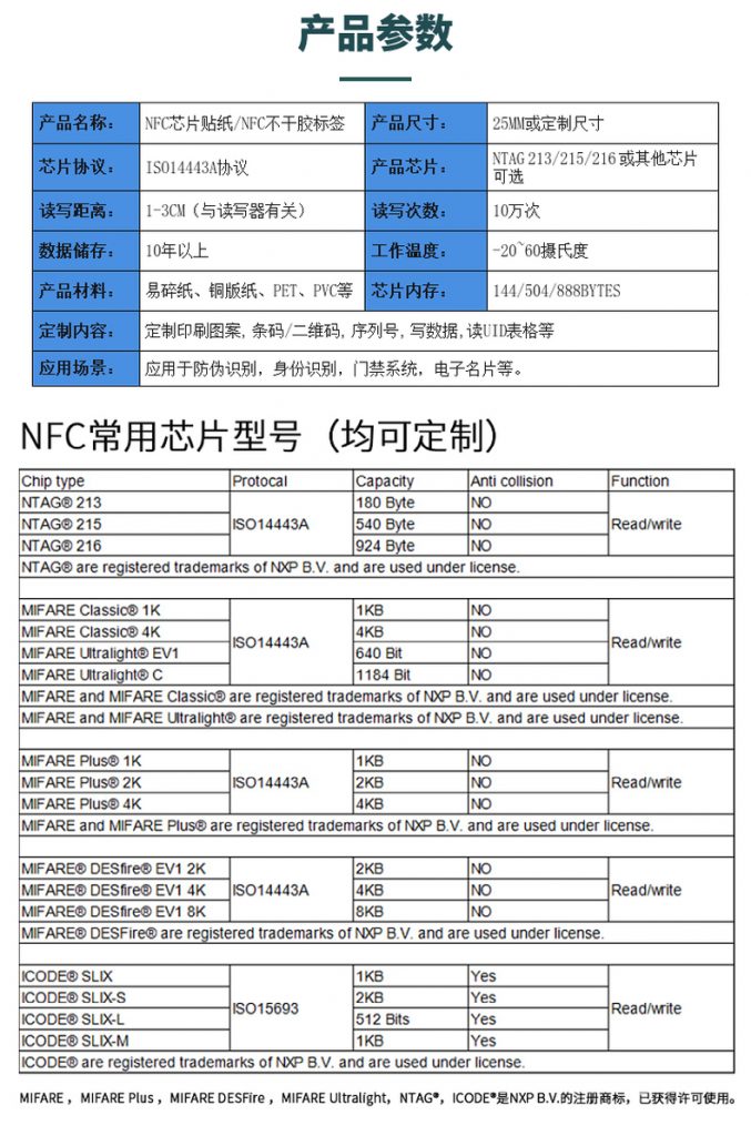 NTAG213/215/216不干胶智能贴纸