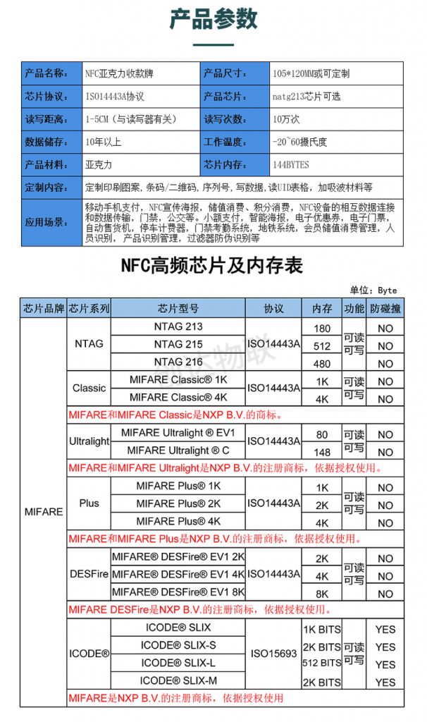 nfc亚克力支付立牌