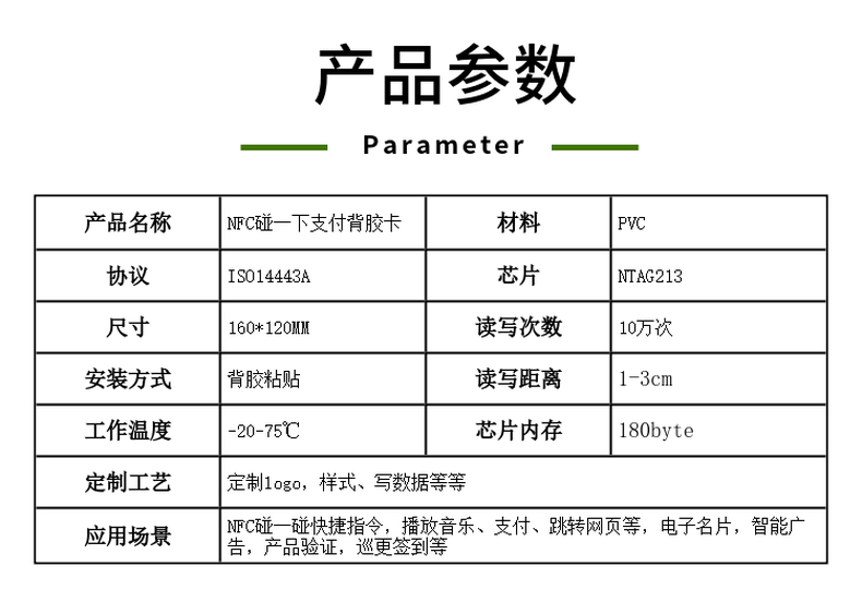 NFC碰一下支付背胶卡